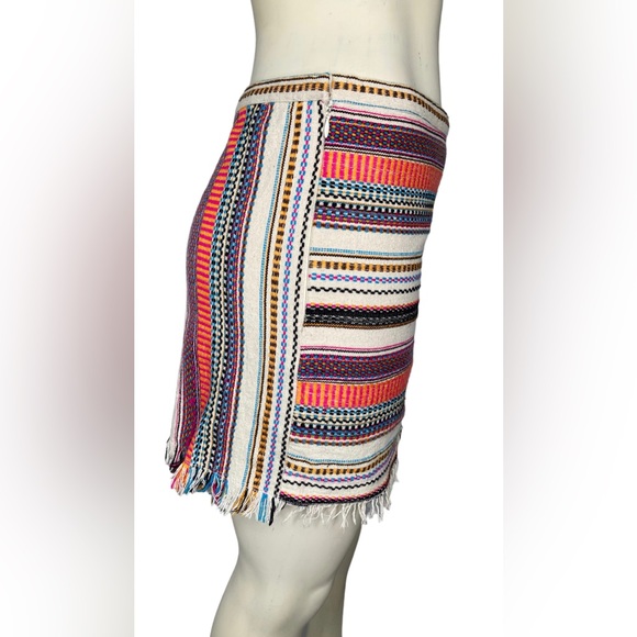 ZARA Multicolored Ethnic Western Aztec Woven Boho Frayed Fringe Mini Skirt - Picture 5 of 10